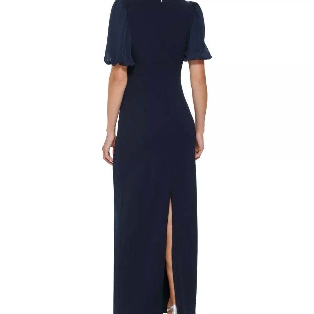 DKNY Women’s Cocktail Dress size 2 Navy Blue Full Length Pouf Sleeve Mermaid - Picture 5 of 15